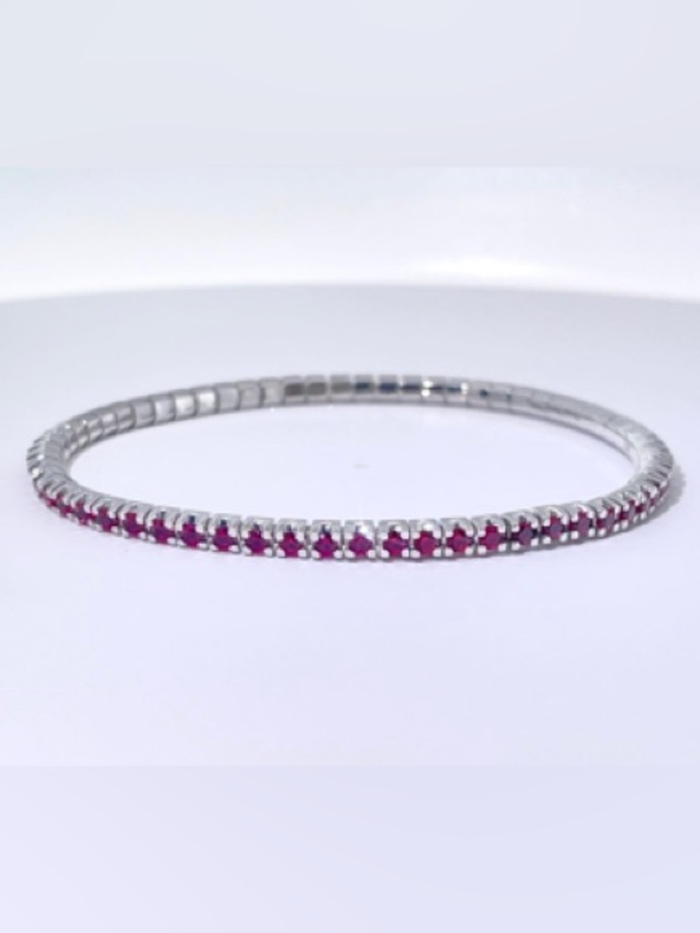 14K White Gold Lab Ruby Stretch Tennis Bracelet